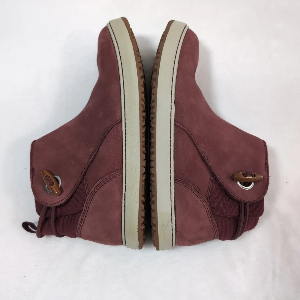 LL Bean Mountainside Toggle Boots Women 9 Red Nubuck Leather 507151 Pull On Ankl